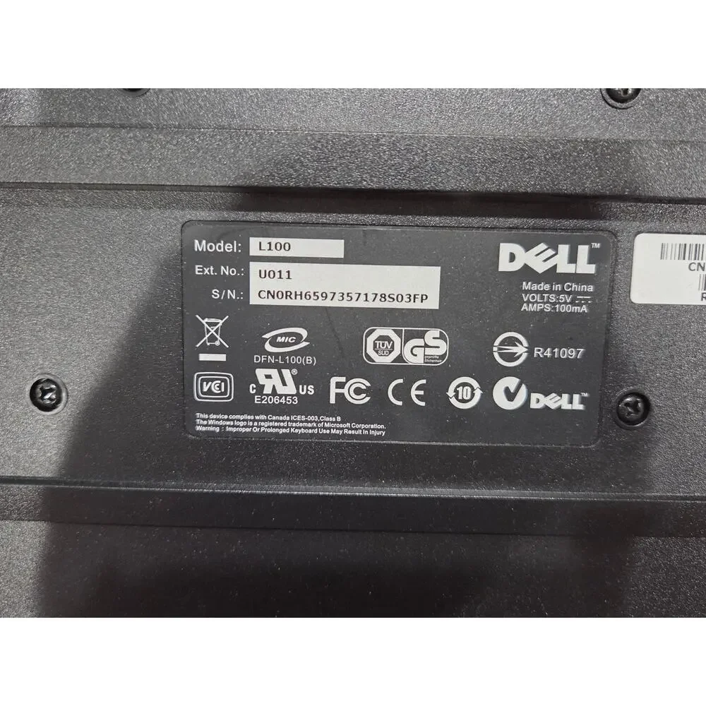 Dell Keyboard L100 USB Wired Black Standard 104 Key Genuine Tested